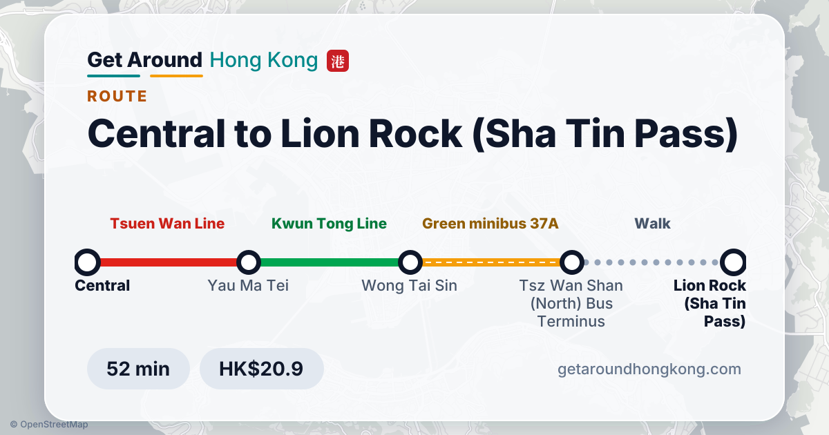 How to get from Central to Lion Rock (Sha Tin Pass)